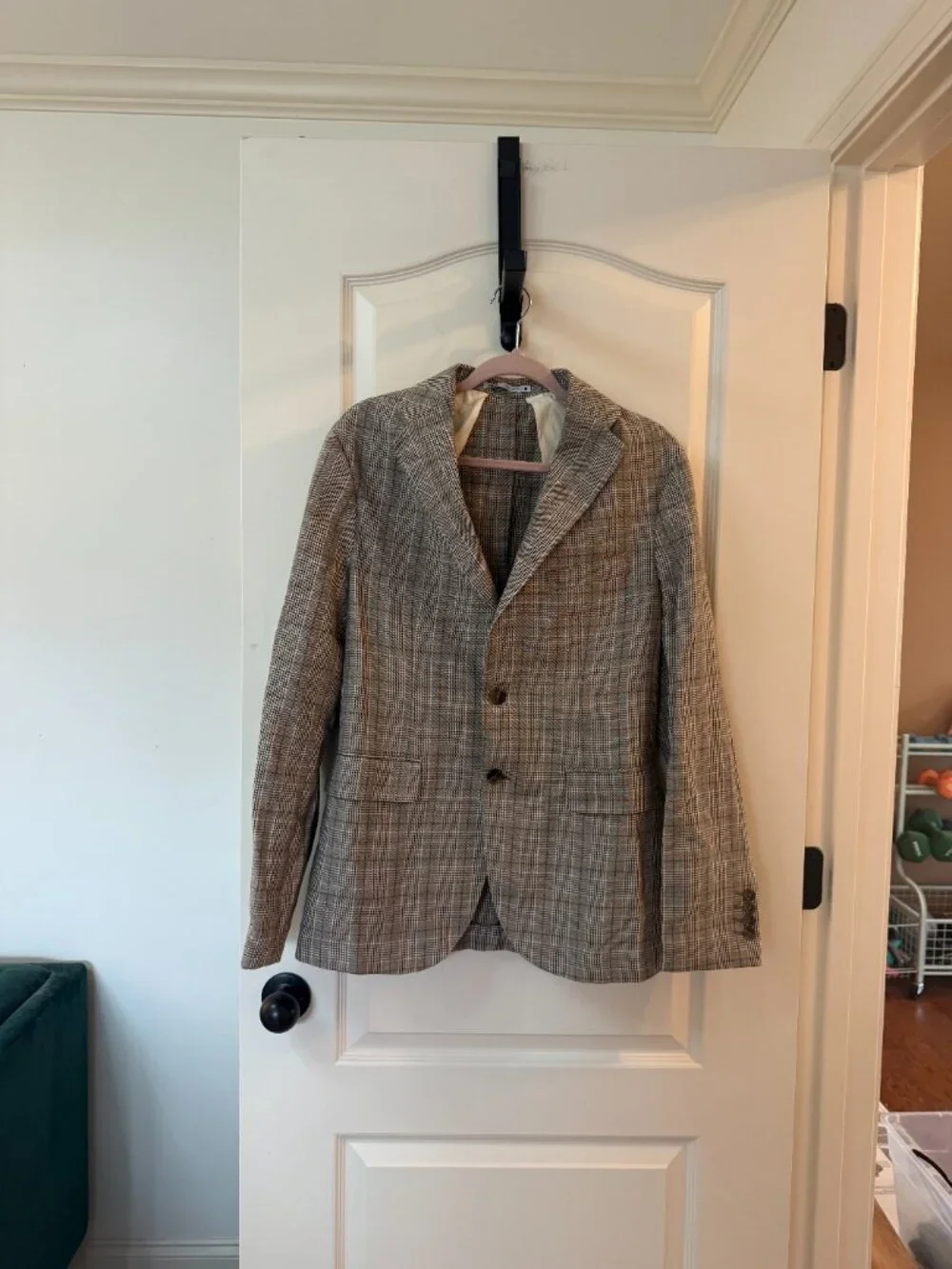 Zara Men's Plaid Blazer Sport Coat Size 36 Brown Gray Glen Plaid Two Button